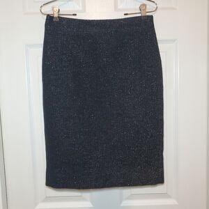 J. Crew Black Gold Metallic Wool Blend Pencil Skirt Sz 0 No.2